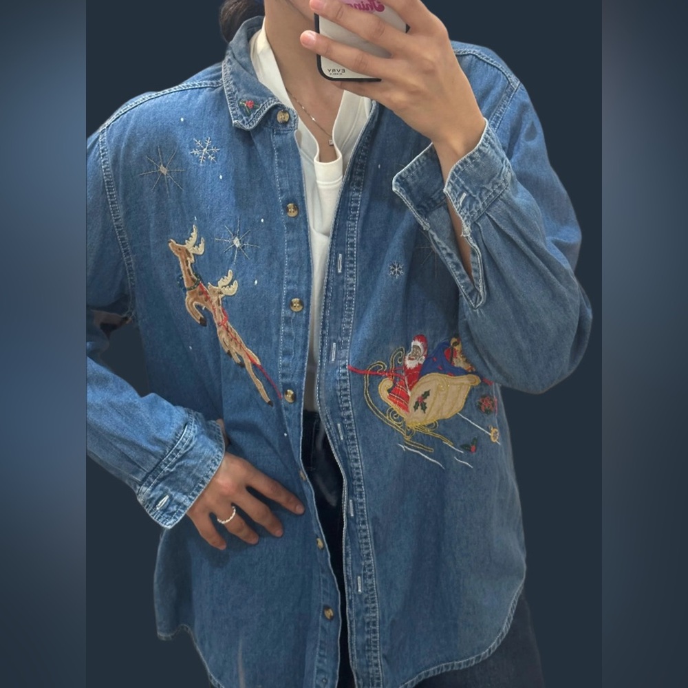 Denim Christmas Button Down